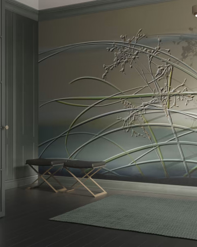 Wallpaper Boboli, Variant 1, cu model floral cu accente de verde și tonuri neutre