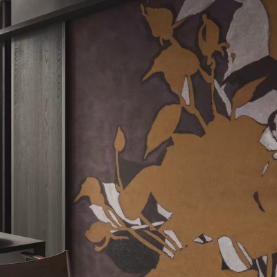 Tapet cu design modern Tzavo Est, Variant 1, cu motive abstracte in nuante de maro, gri si alb