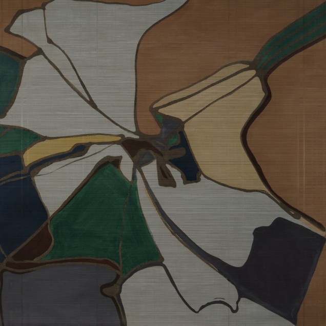 Tapet cu design abstract in nuante de verde, galben si maro