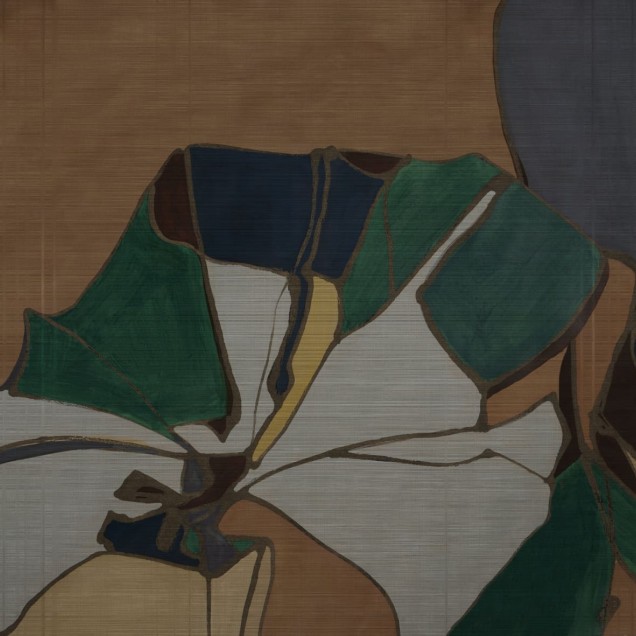Tapet cu design abstract in nuante de verde, galben si maro