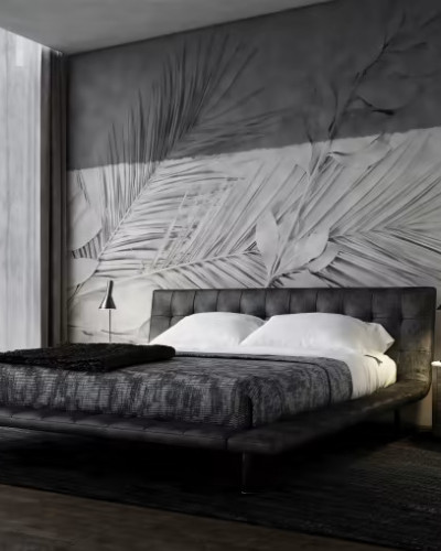 Wallpaper cu frunze tropicale, design modern,  perfect pentru a crea un colț relaxant și inspirat de natură.