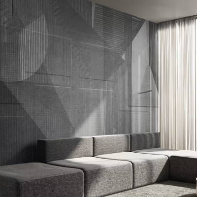 Tapet cu design geometric abstract în tonuri de gri, perfect pentru a adăuga un strop de stil minimalist spațiului tău.