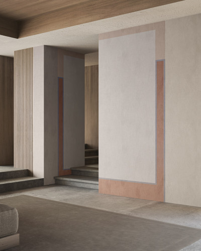 Tapet modern cu design geometric minimal, in nuană de bej ăi roz, perfect pentru a adăuga o notă de elegană oricărei camere din casă.