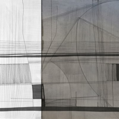 Tapet abstract cu linii fine si accente de gri