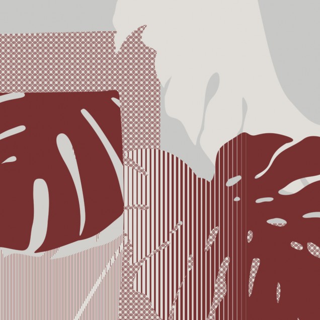 Hârtie de perete cu design abstract, frunze de palmier și linii verticale