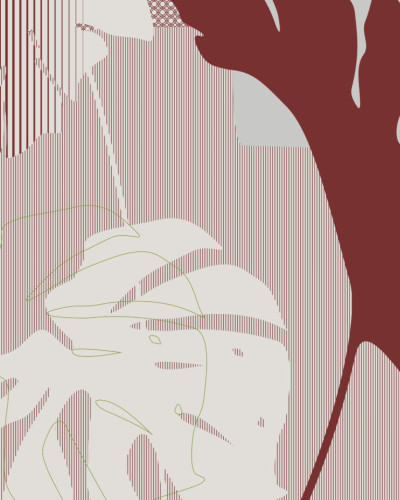 Hârtie de perete cu design abstract, frunze de palmier și linii verticale