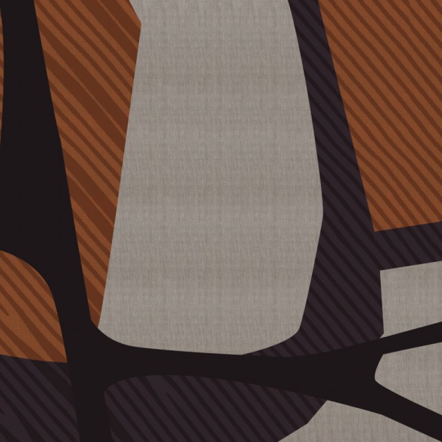 Tapet geometric modern cu culori calde si forme abstracte, perfect pentru un hol sau o zona de relaxare.