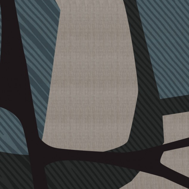 Tapet cu design geometric modern, in nuanțe de gri și albastru.
