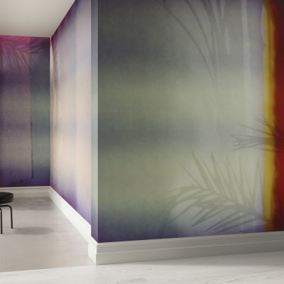 Tapet cu design modern si elegant, cu nuante pastelate si umbre delicate de palmieri