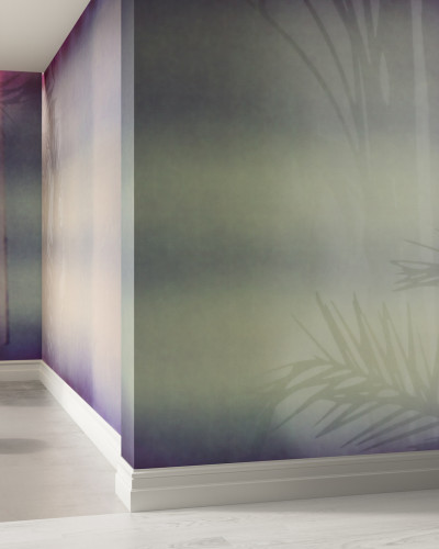 Tapet cu design modern si elegant, cu nuante pastelate si umbre delicate de palmieri