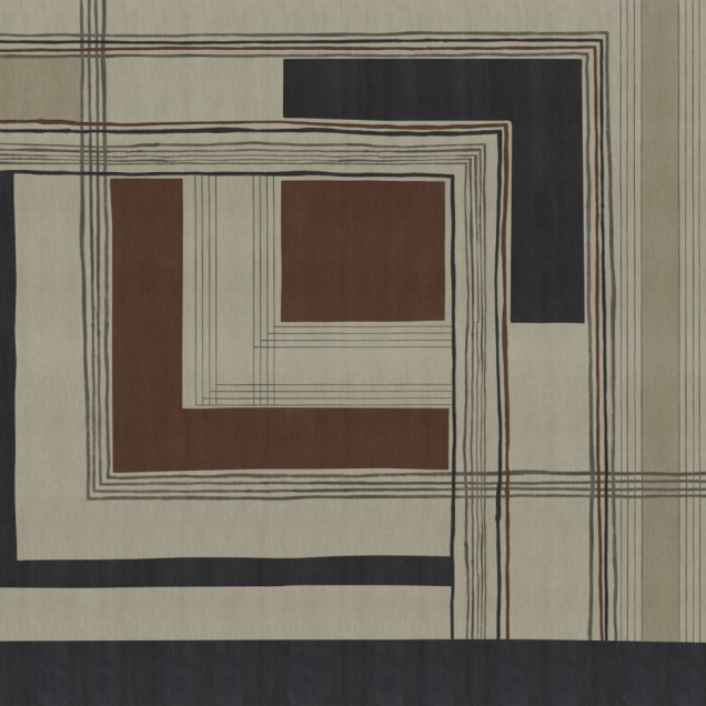 Tapet abstract Retorica Variant 1 cu model geometric în nuanțe de gri, maro și negru pe fond crem.