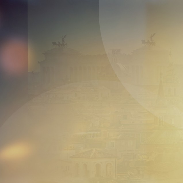 Tapet cu imagine minimalistă cu o clădire istorică din Roma, în tonuri calde de galben și gri.