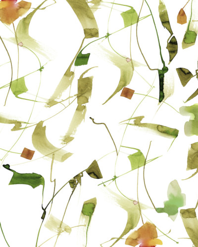 Tapet abstract cu motive naturale, verde și galben