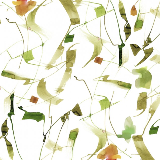 Tapet abstract cu motive naturale, verde și galben