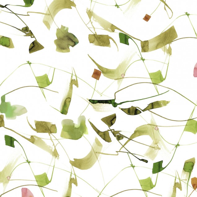 Tapet abstract cu motive naturale, verde și galben
