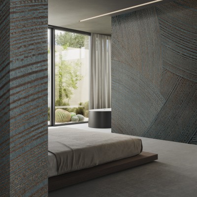 Tapet modern cu design minimalist,  culoare bleumarin cu accente aurii