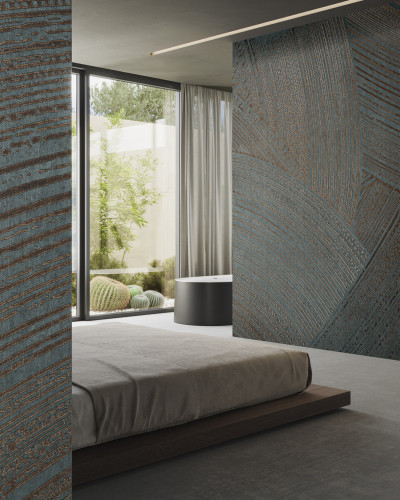 Tapet modern cu design minimalist,  culoare bleumarin cu accente aurii
