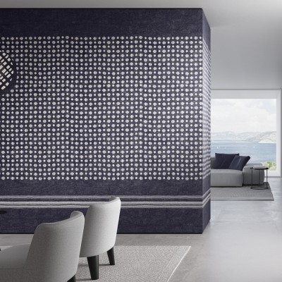 Tapet cu model geometric alb pe fond gri-albastrui