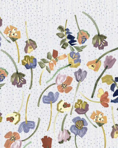 Tapet floral Wildflowers Variant 1 cu flori pictate manual în culori vibrante pe un fundal alb.