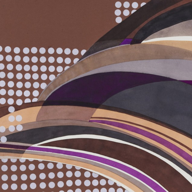 Tapet geometric modern cu culori calde și neutre. Designul abstract prezintă forme geometrice în tonuri de maro, gri, bej, violet, alb și negru.