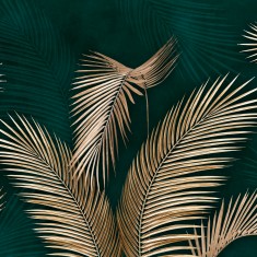 Fototapet Golden Leaves on Green 3D, dintr-o bucată, GrandCanvas