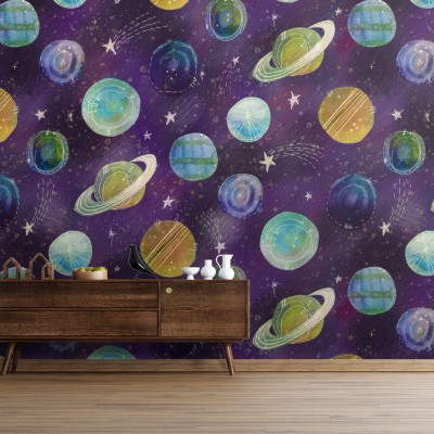 Fototapet Painted Planets, dintr-o bucată, GrandCanvas, Fototapet pentru copii 