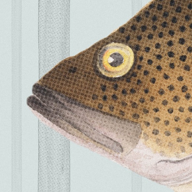 Tapet contemporan cu peisaj de pădure și pești stilizați, Fish Forest