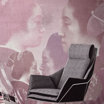 Tapet contemporan Geisha, cu design inspirat din cultura japoneză, cu imagini cu siluete feminine delicate, în nuanțe de roz