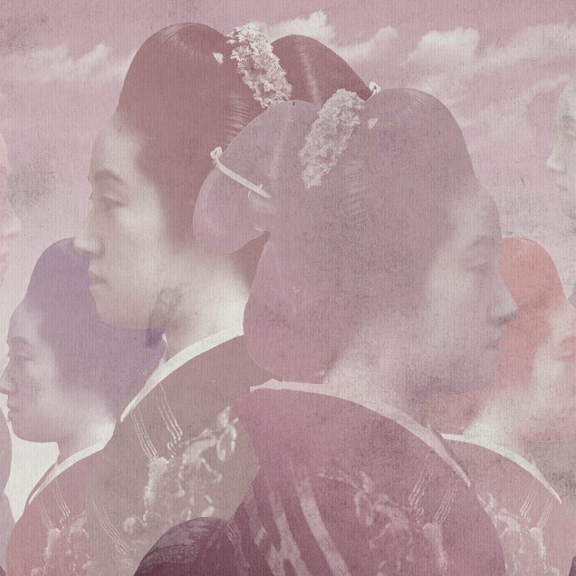 Tapet contemporan Geisha, cu design inspirat din cultura japoneză, cu imagini cu siluete feminine delicate, în nuanțe de roz