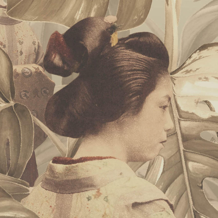 Tapet contemporan Geisha, cu design inspirat din cultura japoneză, cu imagini cu siluete feminine delicate, în nuanțe de roz