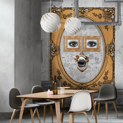 Ideea murală contemporană cu rame aurii, perfectă pentru a decora pereții din living, dormitor sau hol.