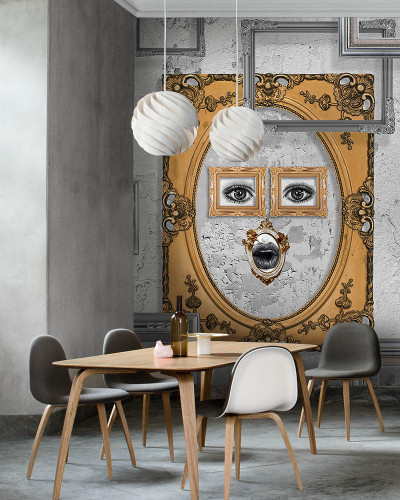 Ideea murală contemporană cu rame aurii, perfectă pentru a decora pereții din living, dormitor sau hol.