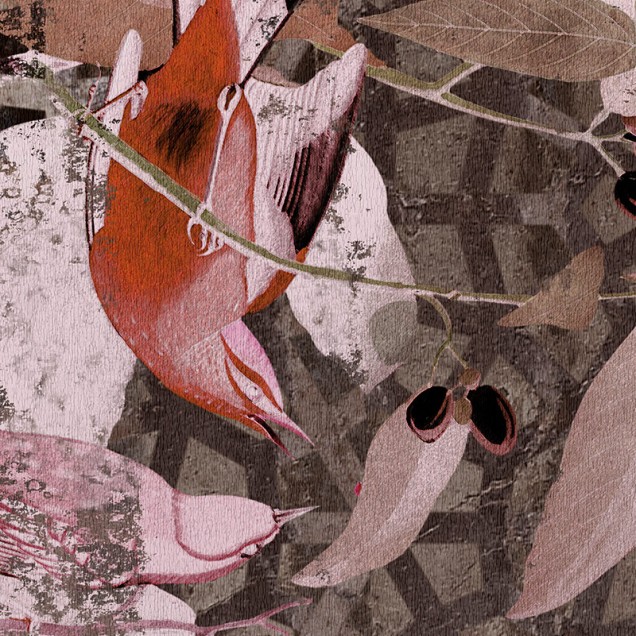 Wallpaper modern Southern Nights, cu motive florale și un fundal geometric.