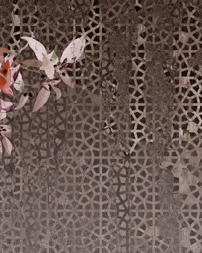 Wallpaper modern Southern Nights, cu motive florale și un fundal geometric.