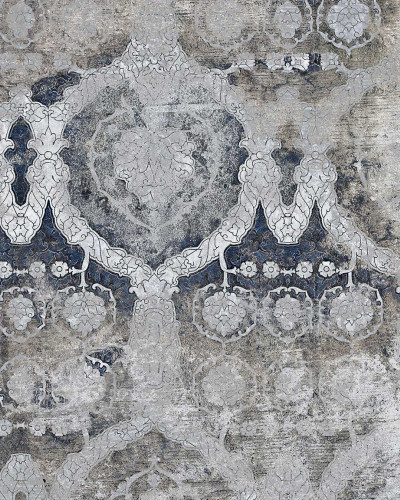 Tapet modern Midcentury Grunge cu design abstract, tonuri gri, albastre și argintii.