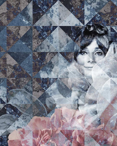 Tapet modern cu imagine a unei femei pe un fundal geometric abstract