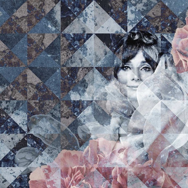 Tapet modern cu imagine a unei femei pe un fundal geometric abstract