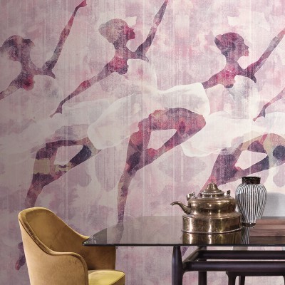 Mural contemporan cu balerine elegante, în nuanțe pastelate, ideal pentru living, dormitor, hol sau birou.