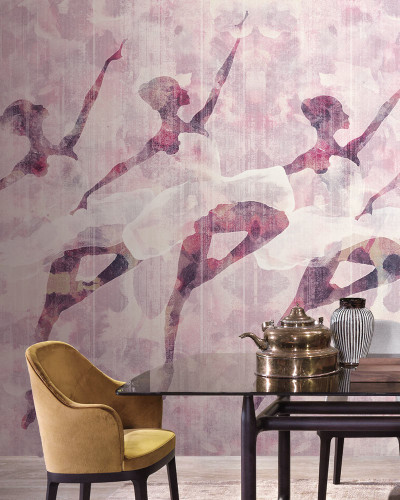 Mural contemporan cu balerine elegante, în nuanțe pastelate, ideal pentru living, dormitor, hol sau birou.