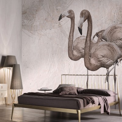Tapet cu flamingos pentru un dormitor modern