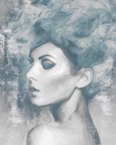Wallpaper contemporan cu portret feminin, in tonuri de gri si alb