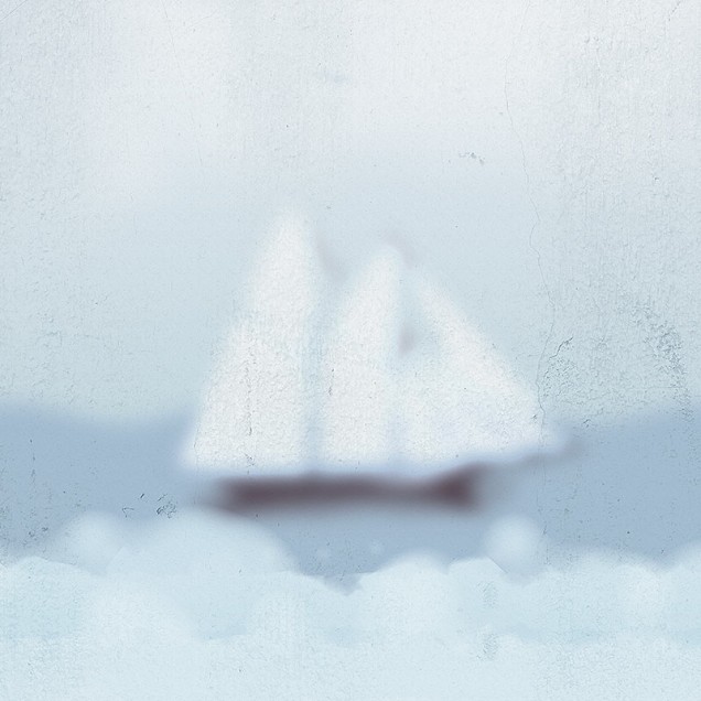 Blury Sea - Ideea Murală: Imagine cu un mural cu un design nautic, ilustrând o ambarcațiune cu vele pe o mare albastră