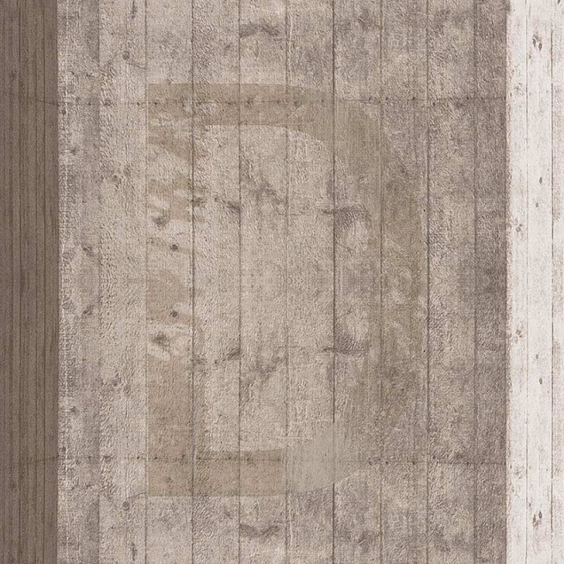 Tapet mural contemporan cu coloane din beton, învăluite în ceață.