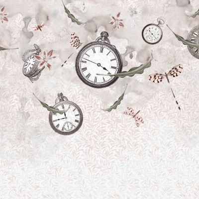 Tapet modern cu design floral și ceasuri vintage