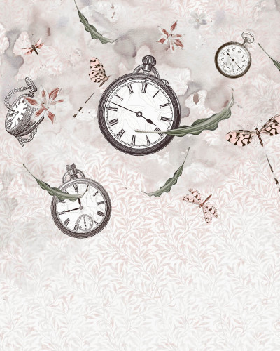 Tapet modern cu design floral și ceasuri vintage