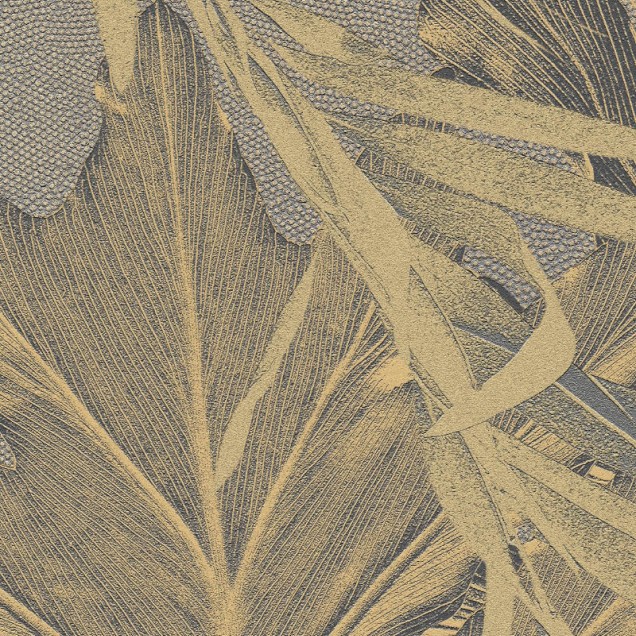 Murala de perete Siren Leaves, cu frunze aurii, intr-un dormitor modern