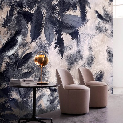 Tapet mural contemporan Meraz cu design abstract, cu nuanțe de gri și alb, ideal pentru livinguri, dormitoare sau birouri