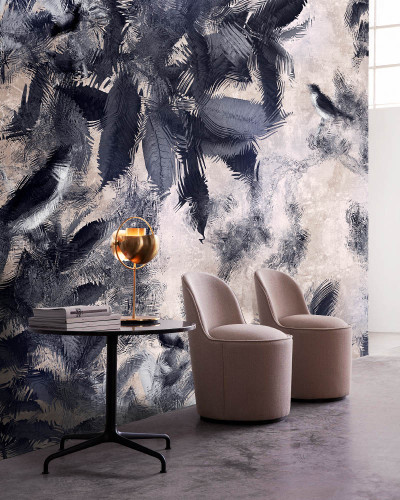 Tapet mural contemporan Meraz cu design abstract, cu nuanțe de gri și alb, ideal pentru livinguri, dormitoare sau birouri