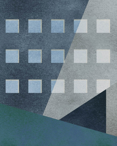 Neometropolis - Tapet contemporan cu design geometric, minimalist, cu tonuri de albastru si gri.