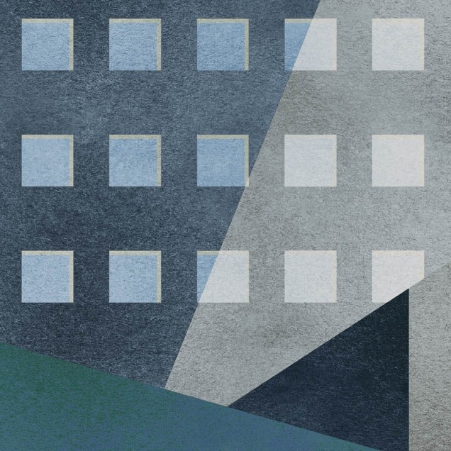 Neometropolis - Tapet contemporan cu design geometric, minimalist, cu tonuri de albastru si gri.